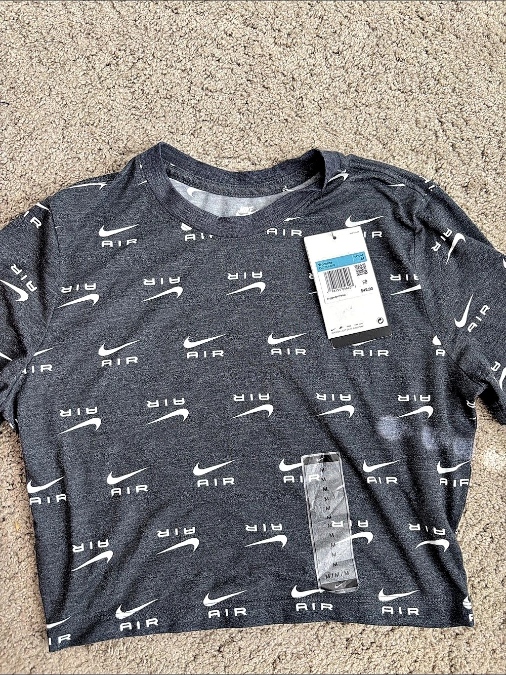 Nike Air Slim-Fit Printed Crop T-Shirt Gray & White Medium